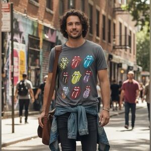 The Rolling Stones‎ Gray Tee with Colorful Graphic Size Large